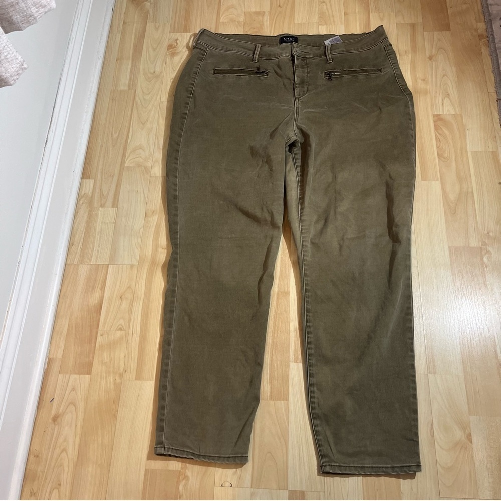 NYDJ Womens Dark Green Zipper Straight Leg Pants High Rise Size 16